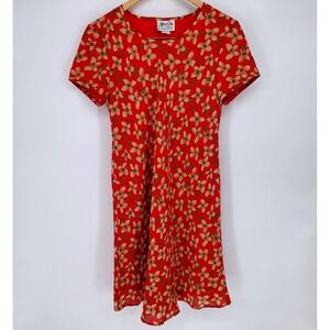 VTG Jeffrey & Dara Red Floral Cottagecore Midi Dress Y2K Size 10 Coquette Summer